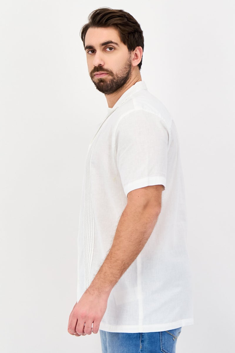 Threadbare Men Regular Fit Pleated Short Sleeve Casual Shirt, White - Image 2